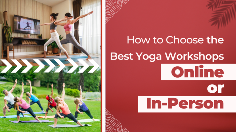 Women participating in yoga workshops online and in-person, with a comparison of indoor virtual and outdoor group practice.